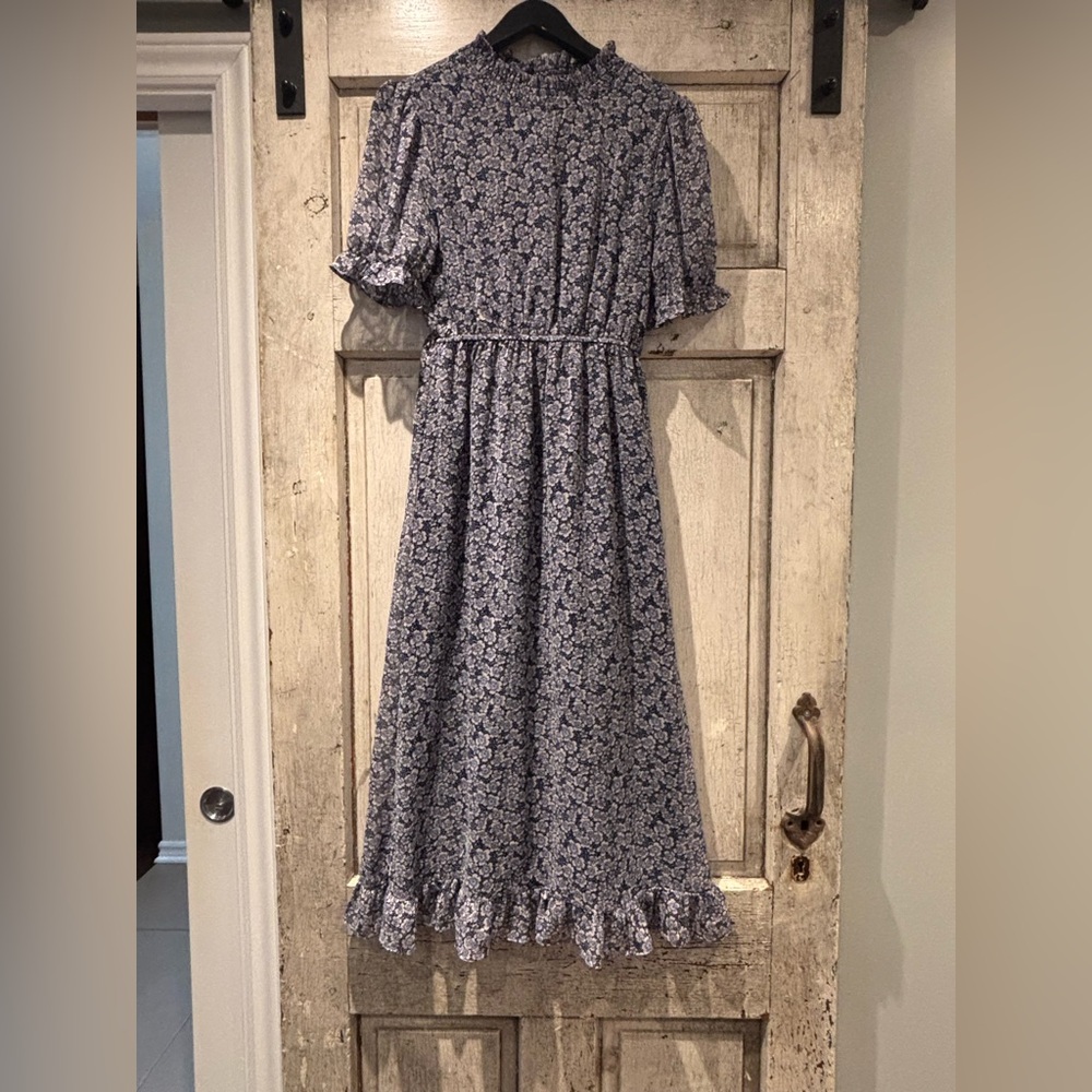Hayden Long Sleeve Floral Dress in Blue and White